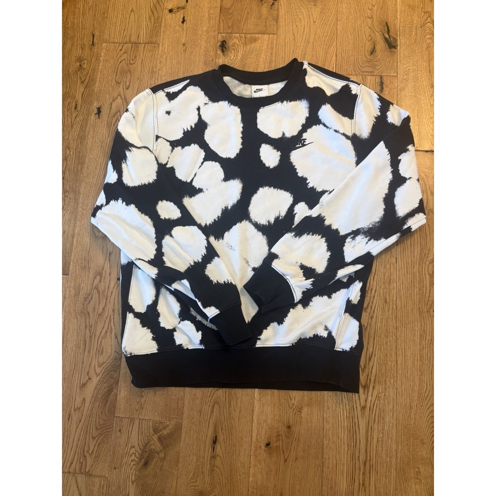 Nike French Terry Crew Sweatshirt Black & White Print Size Small
